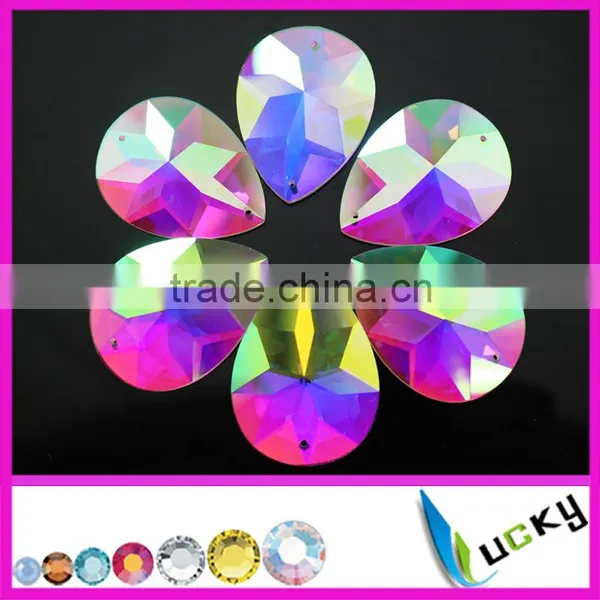 2016New Sew on Teardrop Shape Crystal ab Color 30*40mm Flatback Large Strass Facets Rhinestones With/without Holes Glue on photo-2