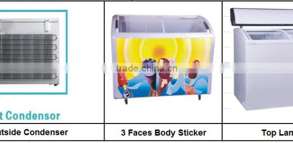 Top Open Curved Glass Door Supermarket Freezer for Ice Cream Storage photo-4