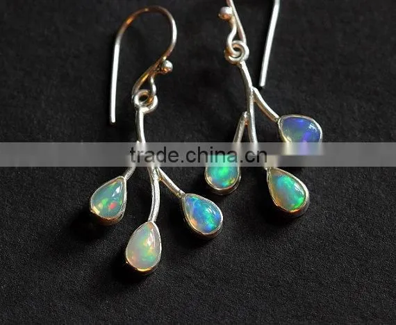 Falak Gems Ethiopian Opal Earrings - Artisan Opal Earrings - Dangler Bezel Earrings