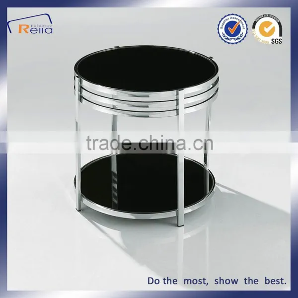 ROUND STAINLESS BLACK MORDEN ART TEMPERED GLASS COFFEE TABLE DOUBLE LAYER GLASS FUNKY CLASSIC TABLE photo-5