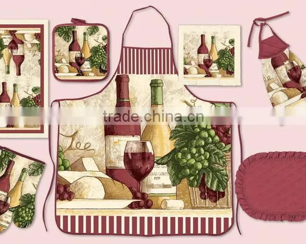 Silk Screen Pigment Printing Vintage Style Apron Set With Chinese Hot Pot Set photo-4