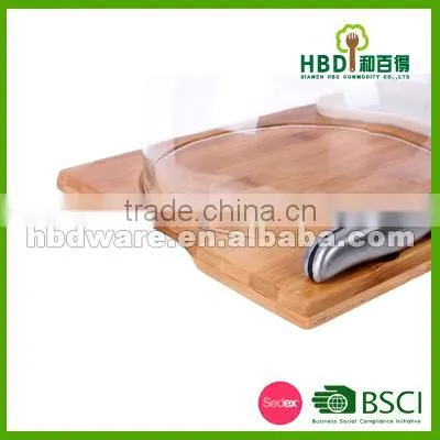 High Quality Glass Cheese Dome With Bamboo Board Set photo-4