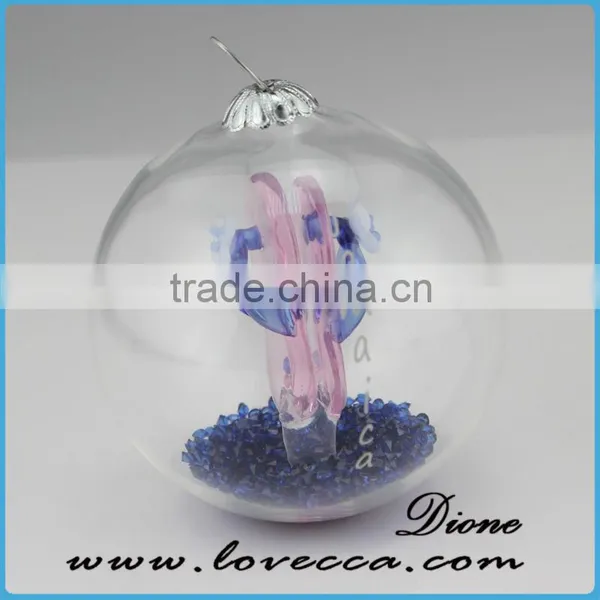 Pink and Blue Christmas Ornaments 2.75 Inches Glass Terrarium, Resin Diamond and Shoes Glass Ball photo-3