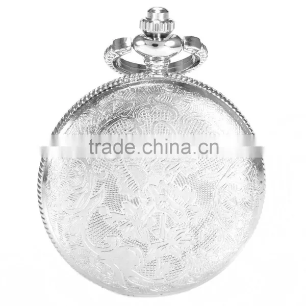 Silver Skeleton Pendant Chain Analog Quartz Men's Pocket Watch photo-4