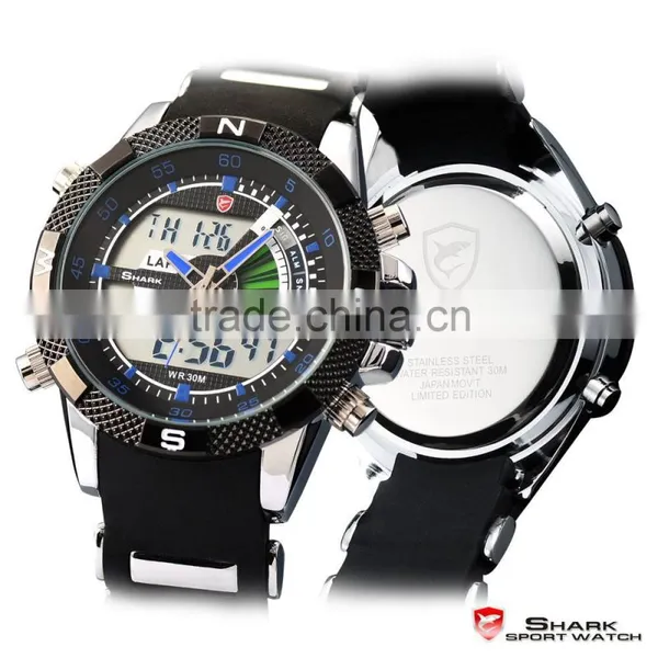 Shark Digital Day Date Blue Hands LED Mens Sports Analog Wrist Watch photo-5