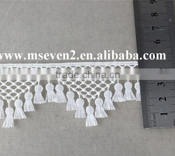 Perfect Style Tassel Lace Trim 100% Polyester Embroidery Triangle Shaped Lace in White for Garment photo-5