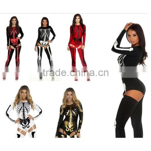 Sexy Women Halloween Scary Skeleton Tight Leotard Costume With Sock photo-2