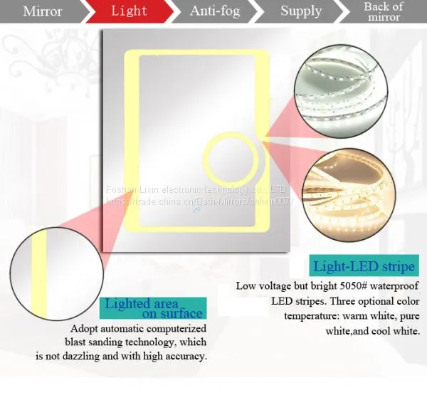 Hotel Bathroom Waterproof Energy-saving LED Fogless Backlit Mirror With Mirror Defogger photo-2