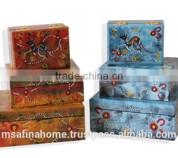 Set of 3 Square Colored Lacquer Decorative Boxes photo-3
