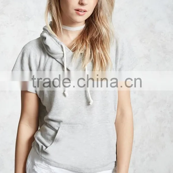 80 Cotton 20 Polyester Cheap Hoodies Women Short Raglan Sleeves Brushed Knit Short Sleeve Thin Hoodies For Summer photo-2