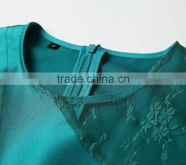 Autumn Round Neck Embroidered Mesh Patched Long Sleeve High Empire Pleated Women Jumpsuit photo-4