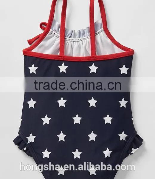 Baby Starry Ruffle-trim Grils Flutter One-piece Swimsuit & Kids Swimwear 2016 HSS5041 photo-2
