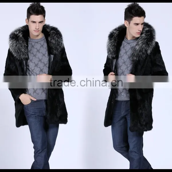 New Style Long Artificail Rabbit Fur Coat With Raccoon Collar photo-4