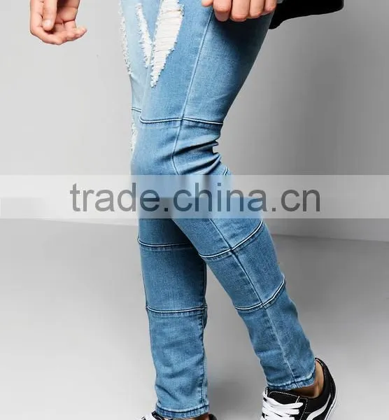New Style Skinny Fit Denim Jeans Pent Men's Ripped Distressing Custom Made Jeans Pants photo-2