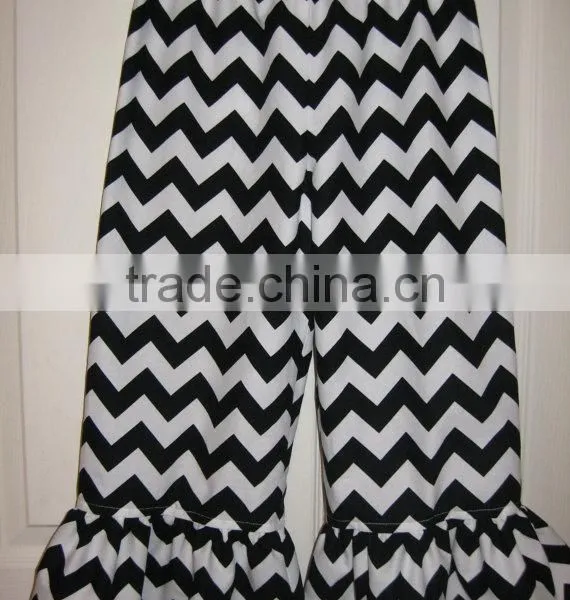 High Quality Wholesale Kids Casual Pants Lovely Chevron Ruffle Leggings Cotton Baby Girls Cotton Trousers photo-3
