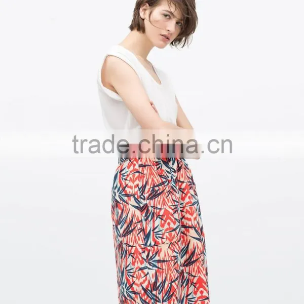 2015 New Fashion Palm Tree Print Longuette Skirt photo-2