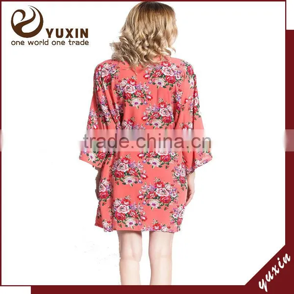 Wholesales Stock New Floral Pattern Wedding Bride Cotton Robe FR0020 photo-2