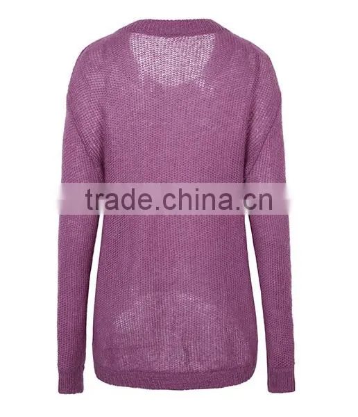 Wholesale Beautiful Purple v Collar Ladies Latest Wool Knitted Sweater Design With High Grade photo-4