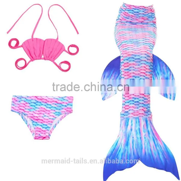 3pcs New Fairy Tale Kids Girl Mermaid Tail Swimmable Bikini Set Swimwear Costume photo-2