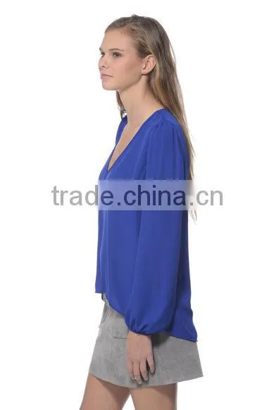 Fashion Sexy Indian Women Long Sleeve V Neck In Blouse Girls Solid Color Casual Chiffon Shirts photo-4