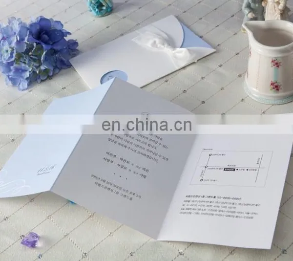 Light Sky Blue 1111 Greeting Card Wedding Invitation Card With Ribbon photo-6