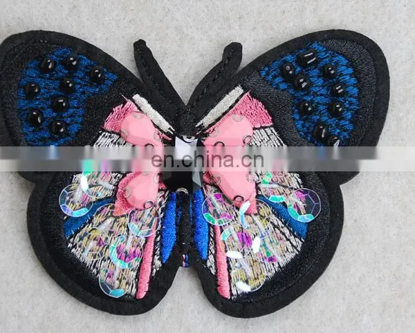 Good Quality Wholesale Beaded PINK Butterfly Embroidery Patch for Clothing photo-2
