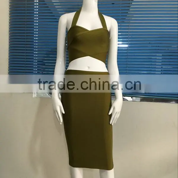 Summer Dress Wholesale 2016 New Halter Olive Wine Two Piece Set Sey Bodycon Women Bandage Dress Bandage Bodycon Women Wearing photo-4