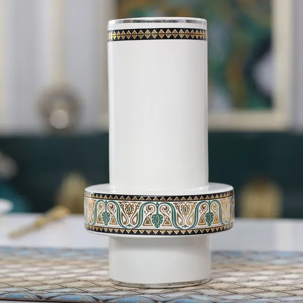 Cylinder European American Glaze Small White Black Stripe Ceramic Vase For Living Room photo-5