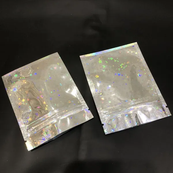Cosmetic Packaging Bag Clear Brush Handle Cosmetic Microfiber Beauty Blender Holographic Mylar Bag photo-3