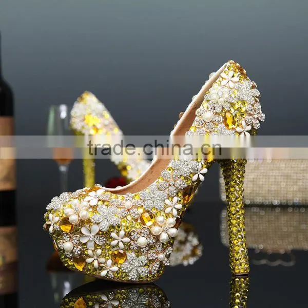 C71584A Ladies Party Wear Shoes Gold Women Wedding Shoes photo-3