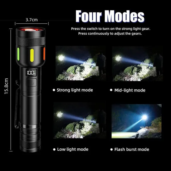 Wholesale 700LM White Laser Flashlight With Power Bank Function 500M Long Range Telescopic Zoom Rechargeable Torch Digital Battery Display photo-3