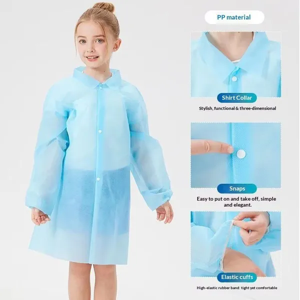Disposable Children's Lab Coat Non-Woven Isolation Gown Long Sleeves Protective Workwear White Made Non-Woven Fabric photo-5
