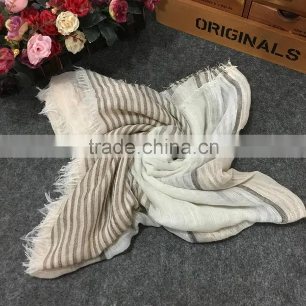 Latest Design Korean Fashion Cotton Linen Striped Fringe Tassel Scarf photo-4