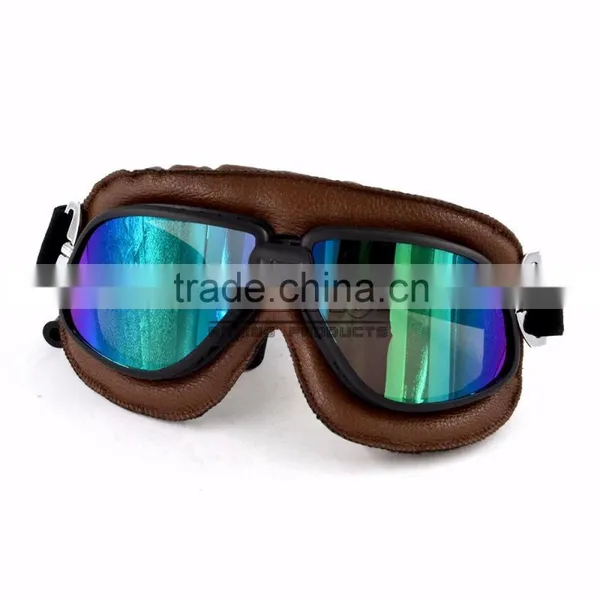 BJ-GT-009 Soft Padded Adult Brown Leather Racing Motocross Goggles photo-2