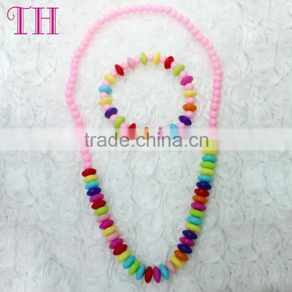 Kids Bead Jewelry Set Girls Favourite Colorful Environmental Custom Design Elastic Bracelet Resin Silicone Bead Bracelet photo-2