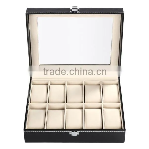 New HOMDOX Synthetic Leather Glass Window 10 Slots Watch Storage Display Box Jewelry Case Black OS004749 photo-4