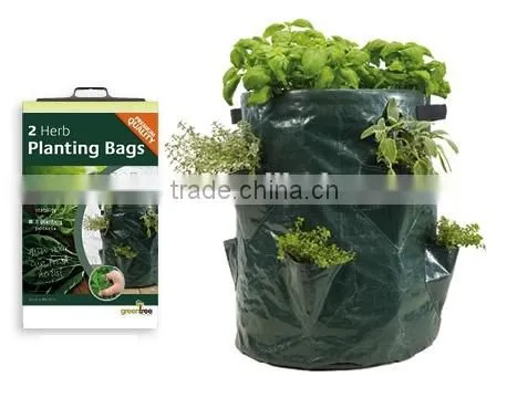 PP/PE Woven Round Garden Herb Planter Bags With Pockets,Herb Planting Grow Bag,Garden Herb Grow Bag photo-3
