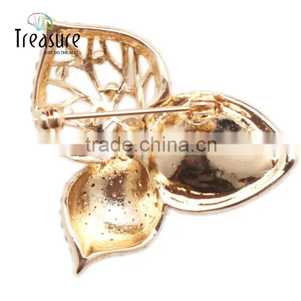 Custom New Popular Jewellry Hollow Alloy Golden and Gun Black Leaf Brooch Jewelry photo-5
