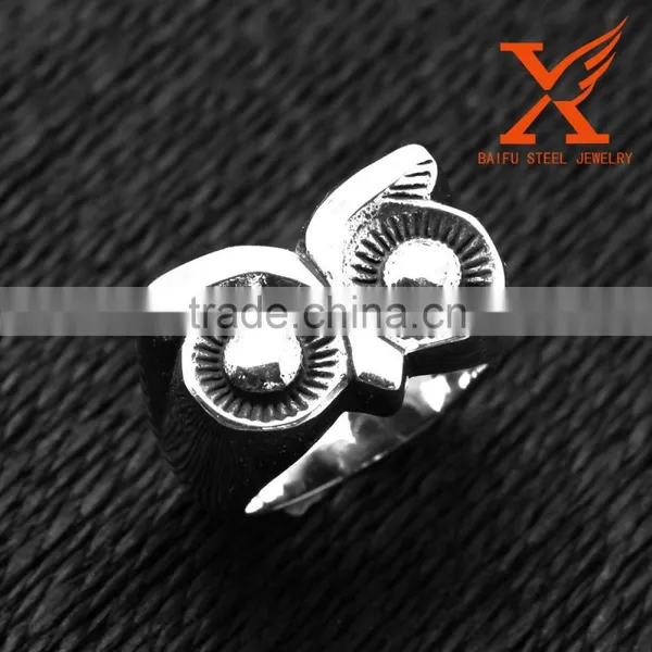 In Stock New Arrival China Cheap Wholesale Vintage Design Popular Fashion Teen Stainless Steel Owl Ring for Men
