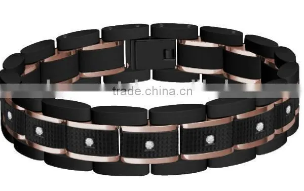 Top Quality CZ & Carbon Fiber Inlay Stainless Steel Bracelet Tungsten Carbide Mens Bracelet photo-2