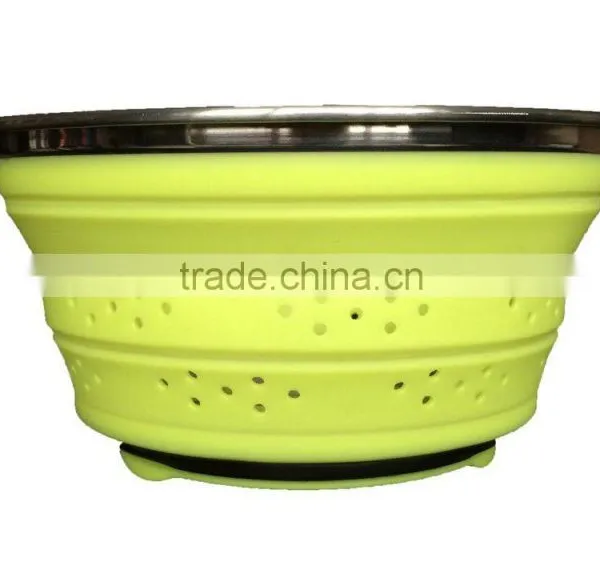 High Quality Food Grade Fruits and Vegetables Silicone Collapsible Colander photo-3