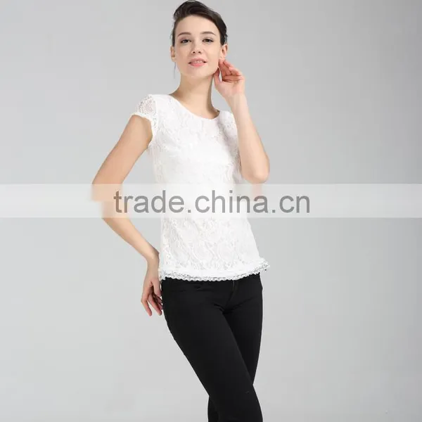 2016 Wholesale Women's Lace Blouse With Cap Sleeves photo-3