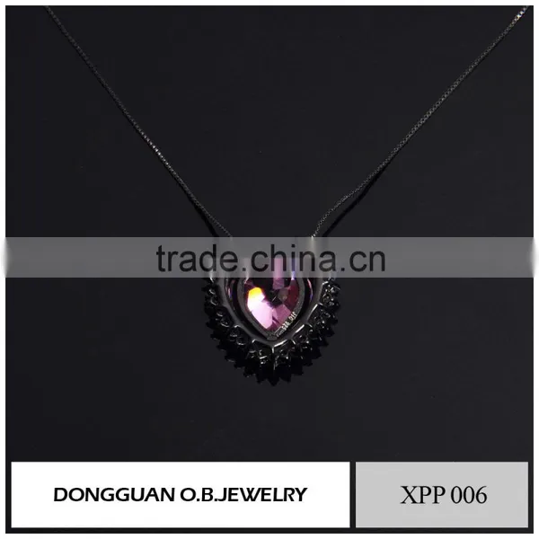 Pink Stone Jewelry Heart Shape Necklace Jewelry, Nice Designs Brass Material Necklace photo-2