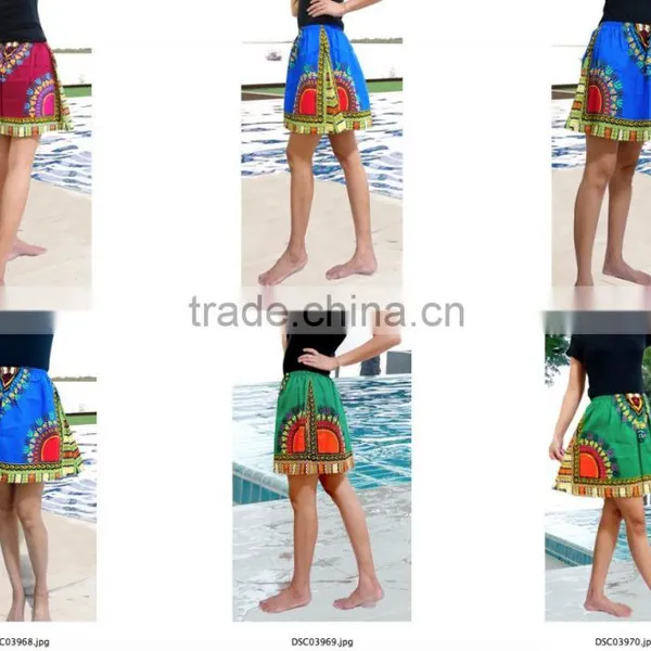 Retro HIPPIE BOHO Dashiki African Ethic Print Art Music Festival Cotton MINI SKIRTS