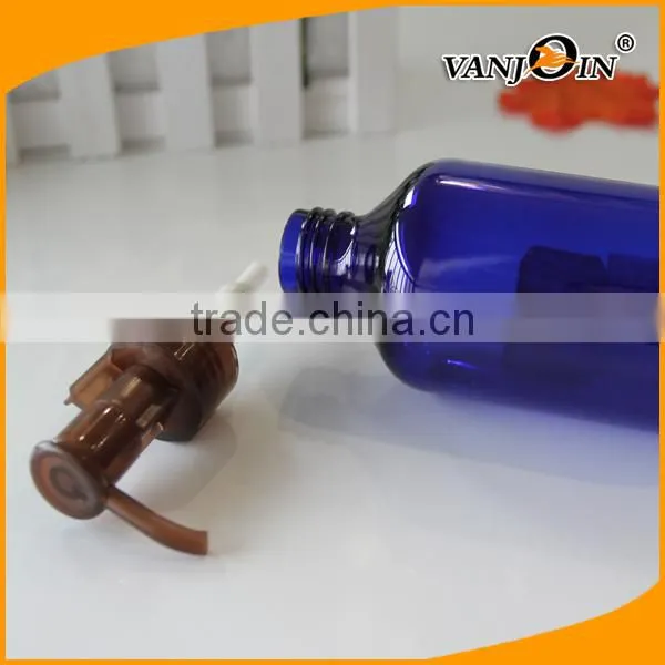 200ml Cobalt Blue Boston Round Pleastic Bottle With Brown Lotion Pump photo-3