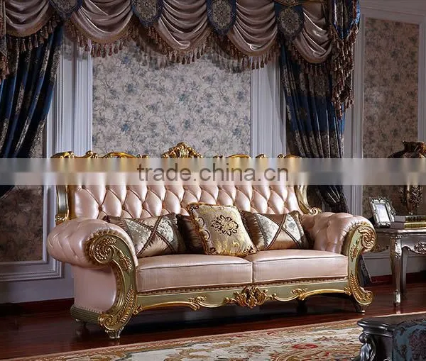 Luxury Palace Noble Living Room Furniture Solid Wood Hand Carved Genuine Leather Sofa Set photo-4