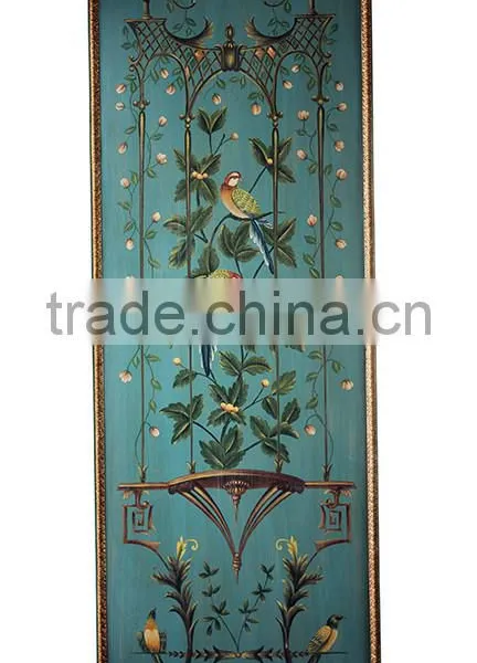A Pair of Antique Blue Hanging Picture, Noble Hand Painted Wooden Decorative Wall Picture, Classical Drawing Hanging Wall Art photo-2