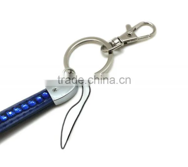 Blue Promotion Gift PU Leather Key Chain With Crystal Gem, Swivel Snap Hooks, Key Ring Accembly, Acrylic Gem Key Chain photo-3