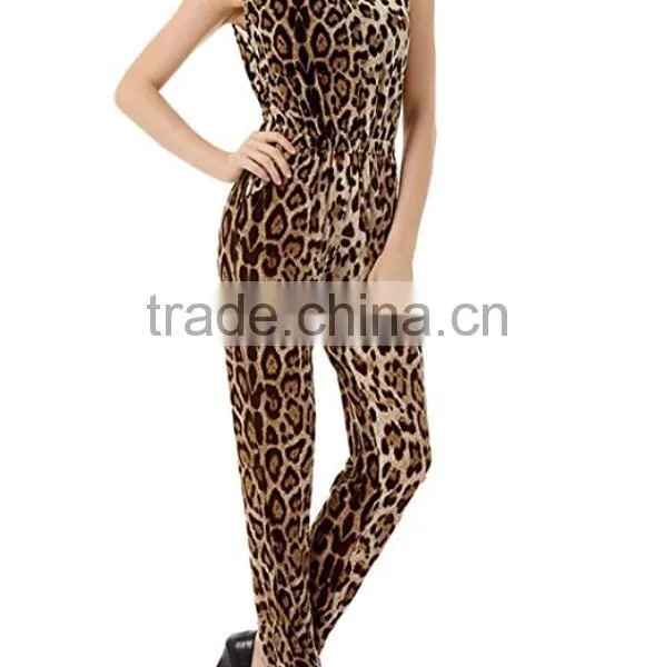 Adult Fashion Clothing Wholesale Women Sleeveless Leopard Prints Casual One Piece Custom Made Summer Jumpsuits Pants 2017 photo-2