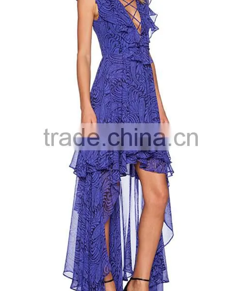 OEM Wholesale Women's Lace up Front Asymmetrical Hem GODDESS DRESS HSD5011 photo-3